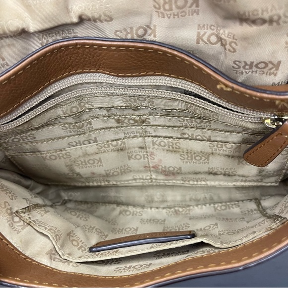 Michael Kors Fulton Flap Silver Chain Leather Brown Leather Crossbody Purse - Picture 9 of 10